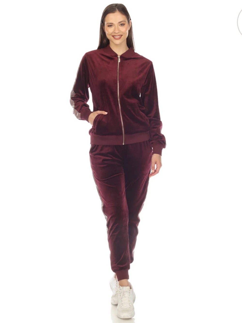 Women's 2-piece Velour With Faux Leather Stripe